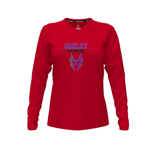 [CUS-DFW-TEES-CMF-VNK-LSL-RED-FYXS-LOGO2] Comfort T-Shirt (Female Youth XS, Red, V Neck, Logo 2, Long Sleeve)