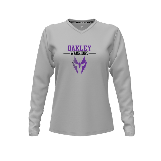 [FTLVCFGY-FYXS-LOGO2] Decker Comfort T-Shirt (Female Youth XS, Gray, V Neck, Logo 2, Long Sleeve)
