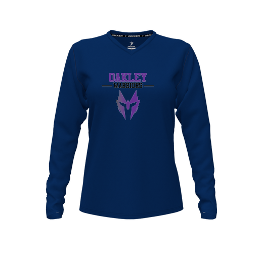 [CUS-DFW-TEES-PER-VNK-LSL-NVY-FYXS-LOGO2] Performance T-Shirt (Female Youth XS, Navy, V Neck, Logo 2, Long Sleeve)