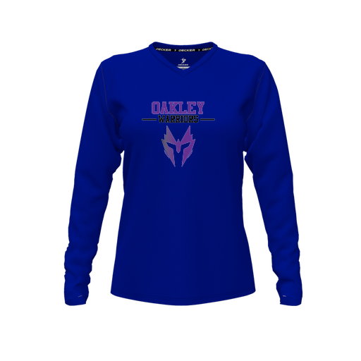 [CUS-DFW-TEES-PER-VNK-LSL-RYL-FYXS-LOGO2] Performance T-Shirt (Female Youth XS, Royal, V Neck, Logo 2, Long Sleeve)