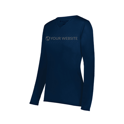 [222824.065.S-LOGO3] Ladies LS Smooth Sport Shirt (Female Adult S, Navy, Logo 3)